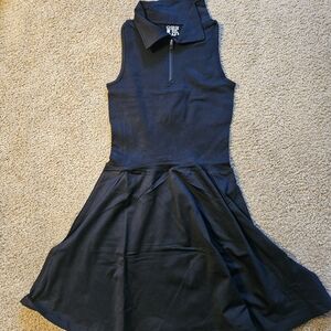 Black Sleeveless Athletic Dress with Zip Collar – Tennis/Golf Skort Dress